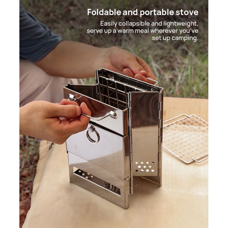 Square wood stove Outdoor Barbecue Stove Portable Lightweight Stainless Steel Camping 