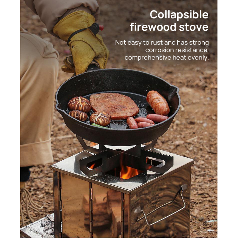 Square wood stove Outdoor Barbecue Stove Portable Lightweight Stainless Steel Camping 