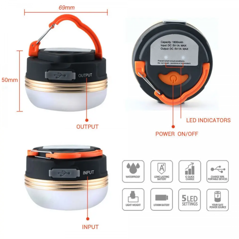 Outdoor Camping LED ultra-bright multifunctional USB rechargeable camping lamp 