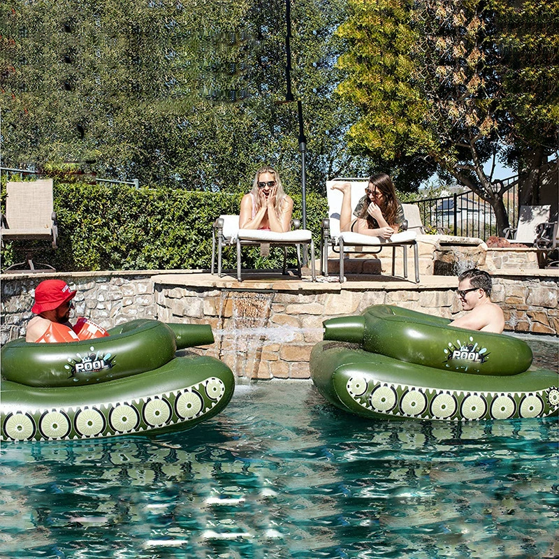 2021 new style inflatable tank water spray armored car  adult floating row swimming ring 